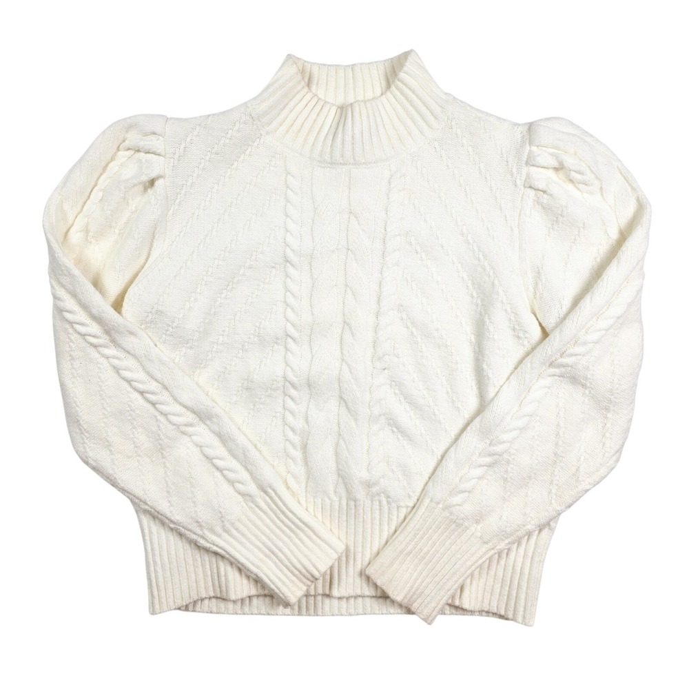 Loft Ivory Chunky Cable‎ Knit Mock Neck Ribbed Cropped Sweater Women's Size XXLP